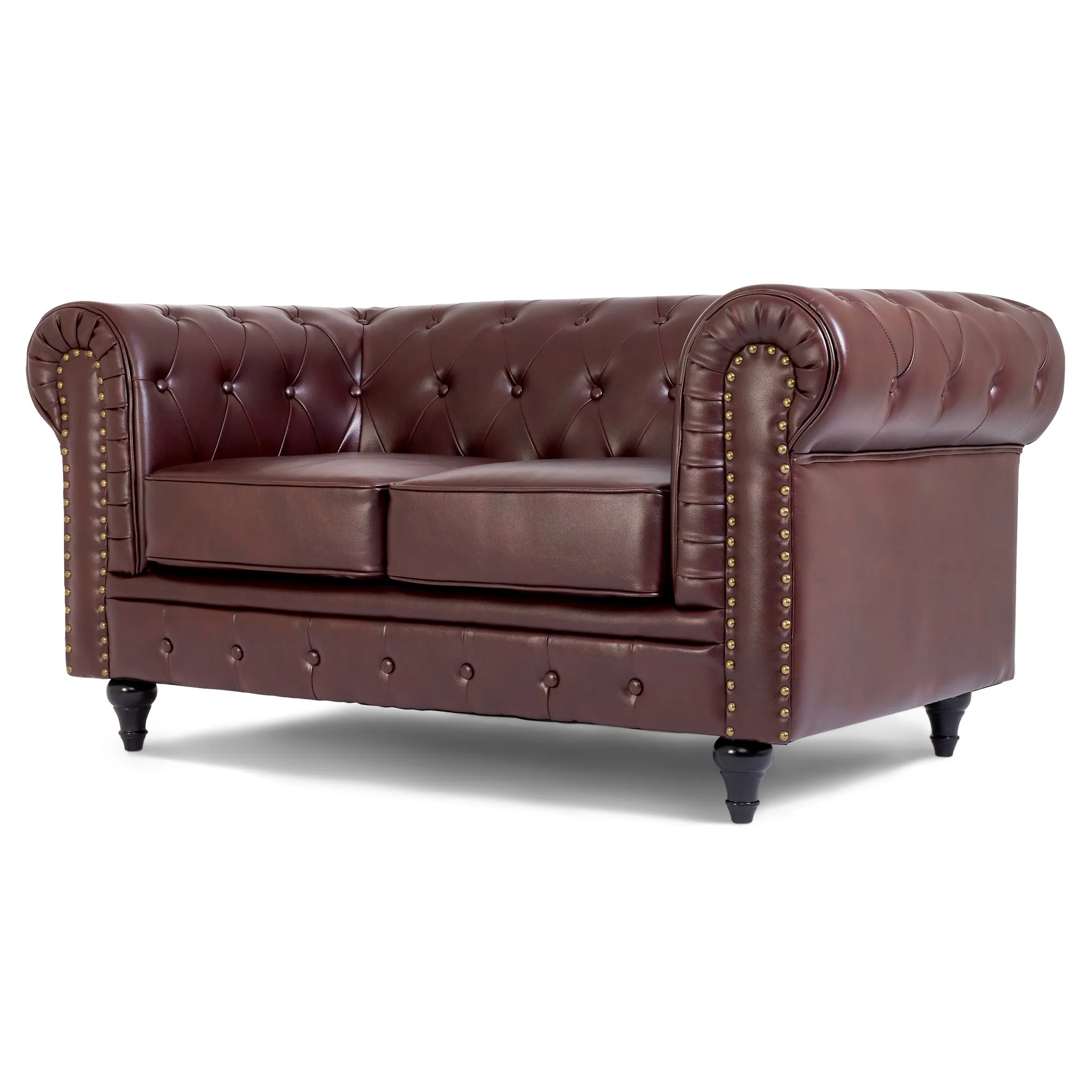 Faux Leather Chesterfield Sofa Suite - Brown