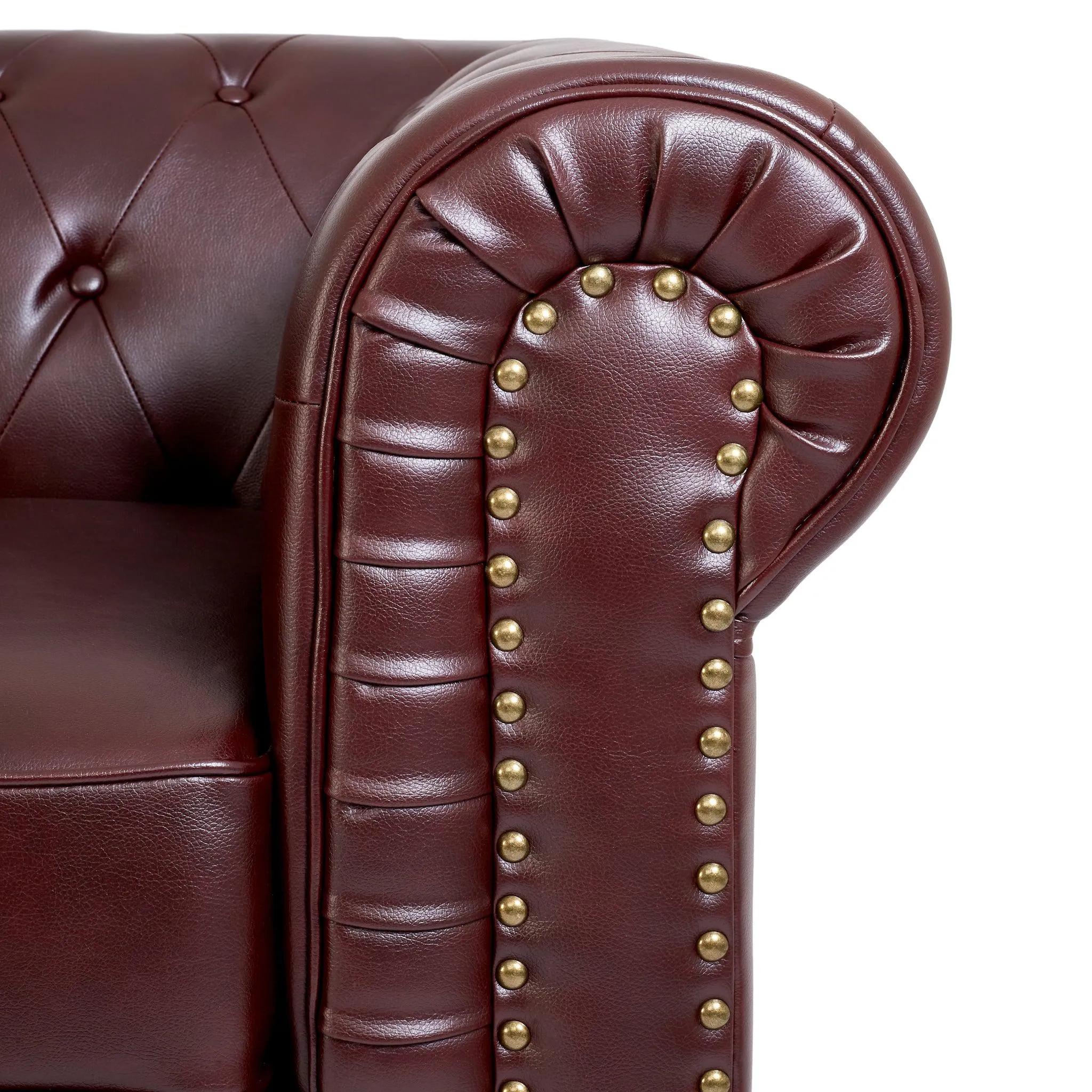 Faux Leather Chesterfield Sofa Suite - Brown