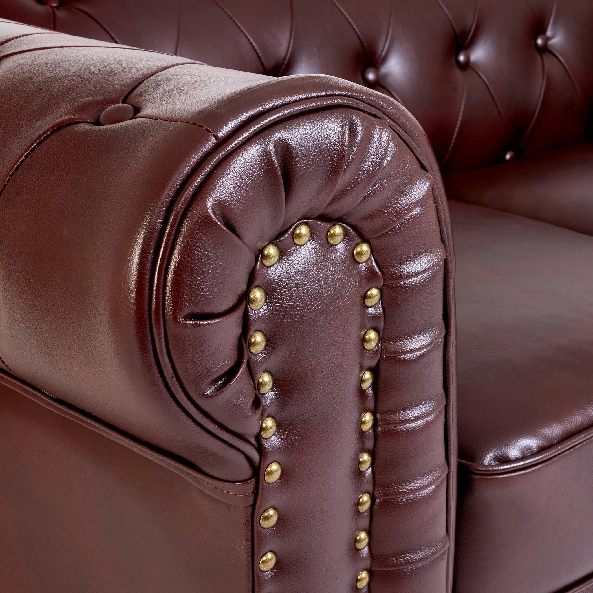 Faux Leather Chesterfield Sofa Suite - Brown