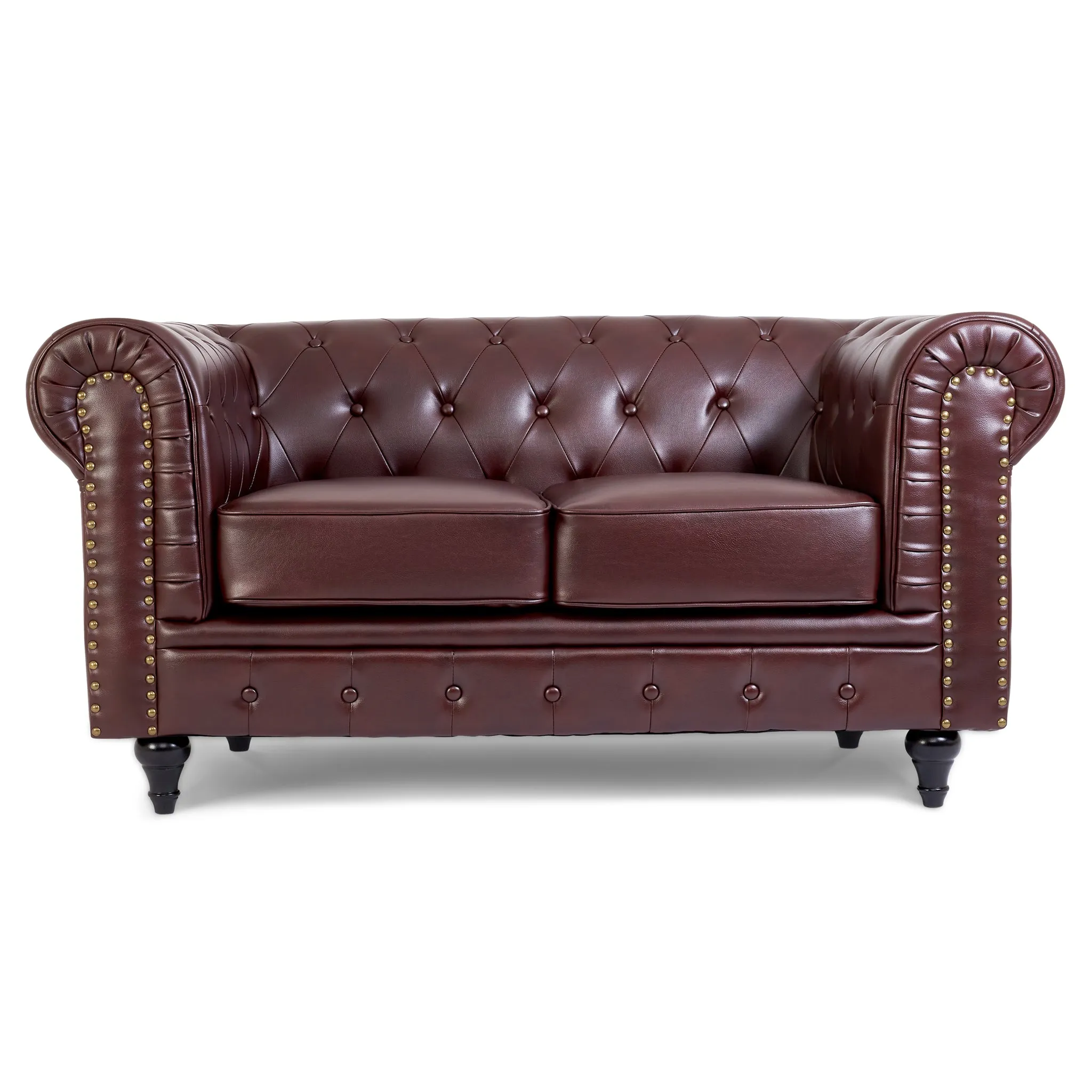 Faux Leather Chesterfield Sofa Suite - Brown