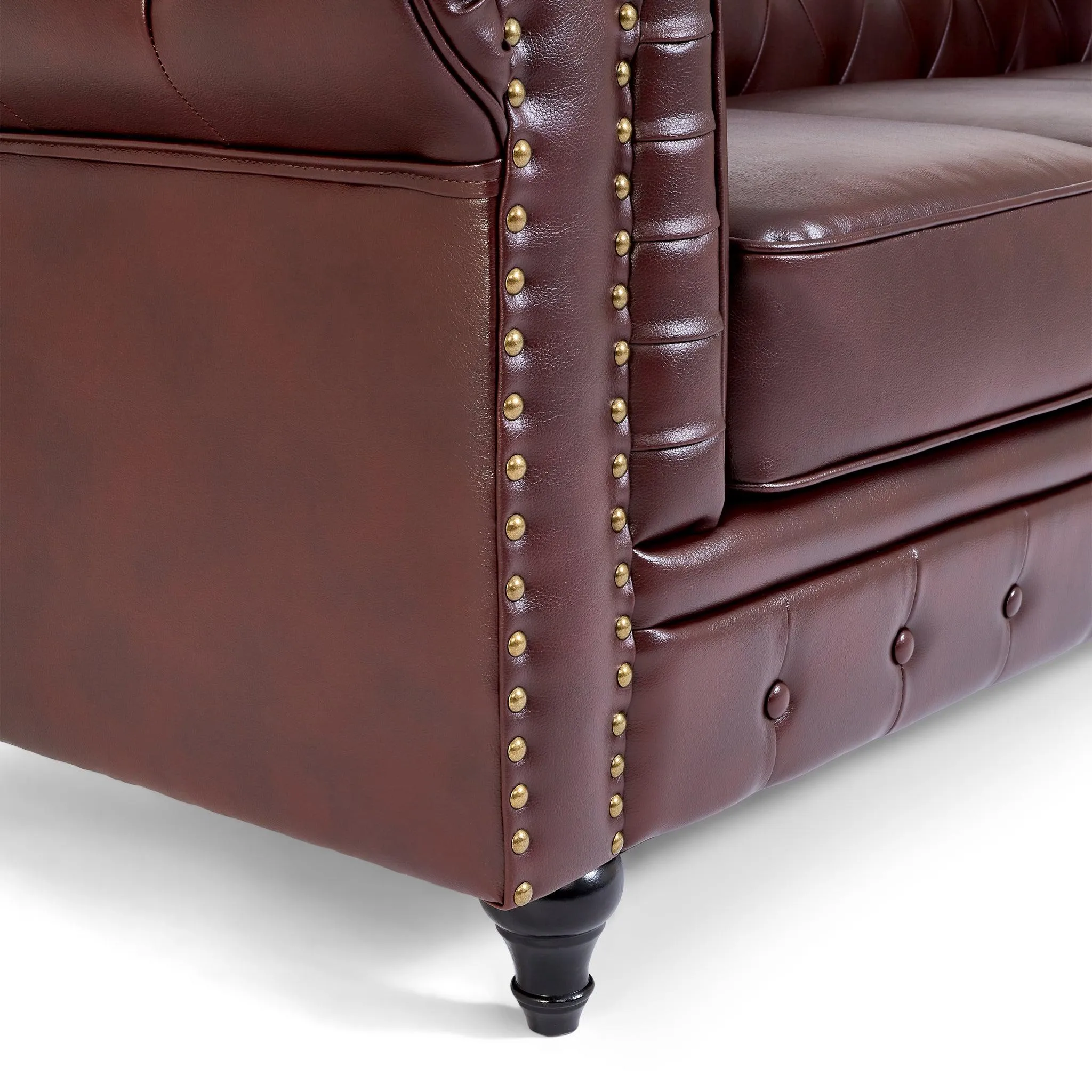 Faux Leather Chesterfield Sofa Suite - Brown