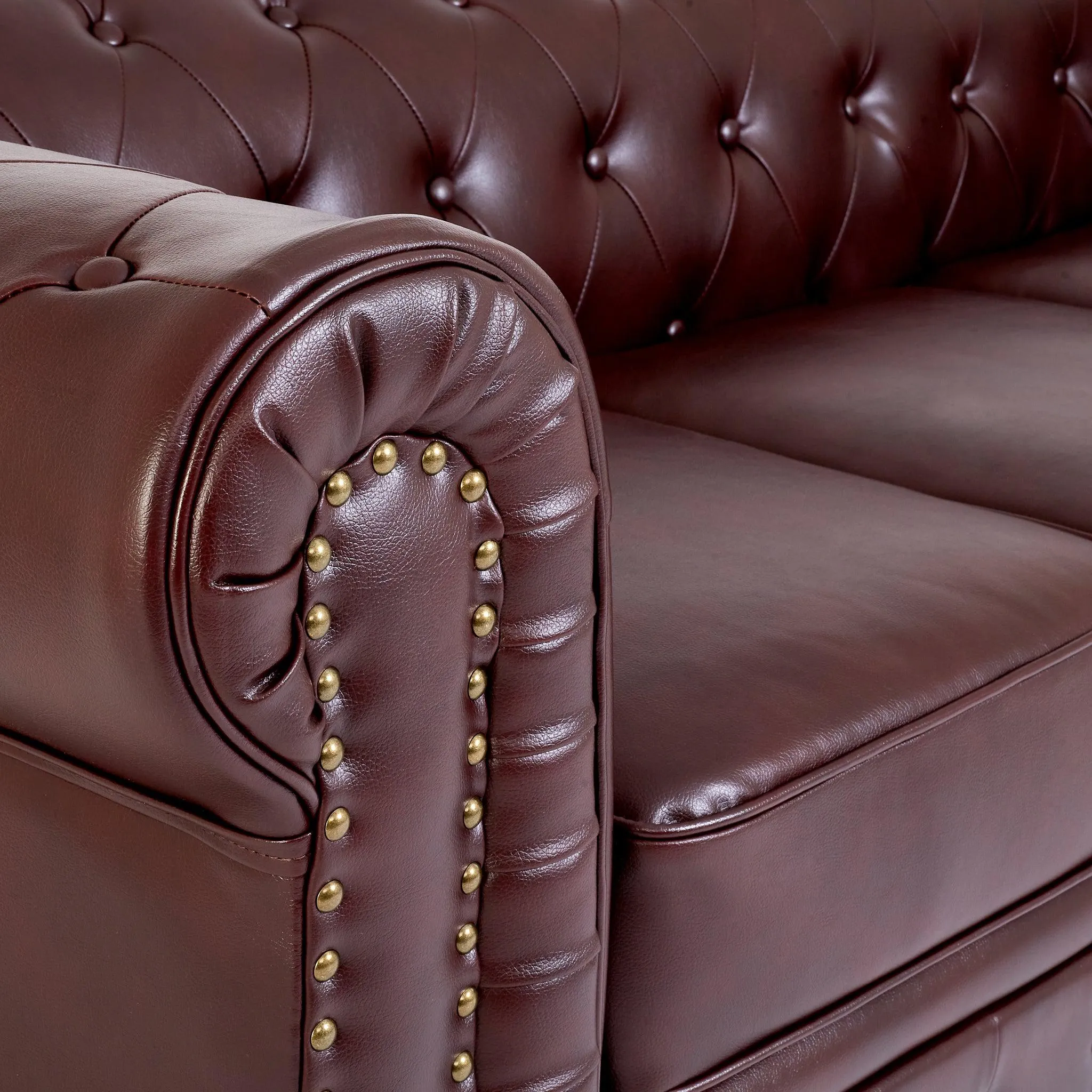 Faux Leather Chesterfield Sofa Suite - Brown