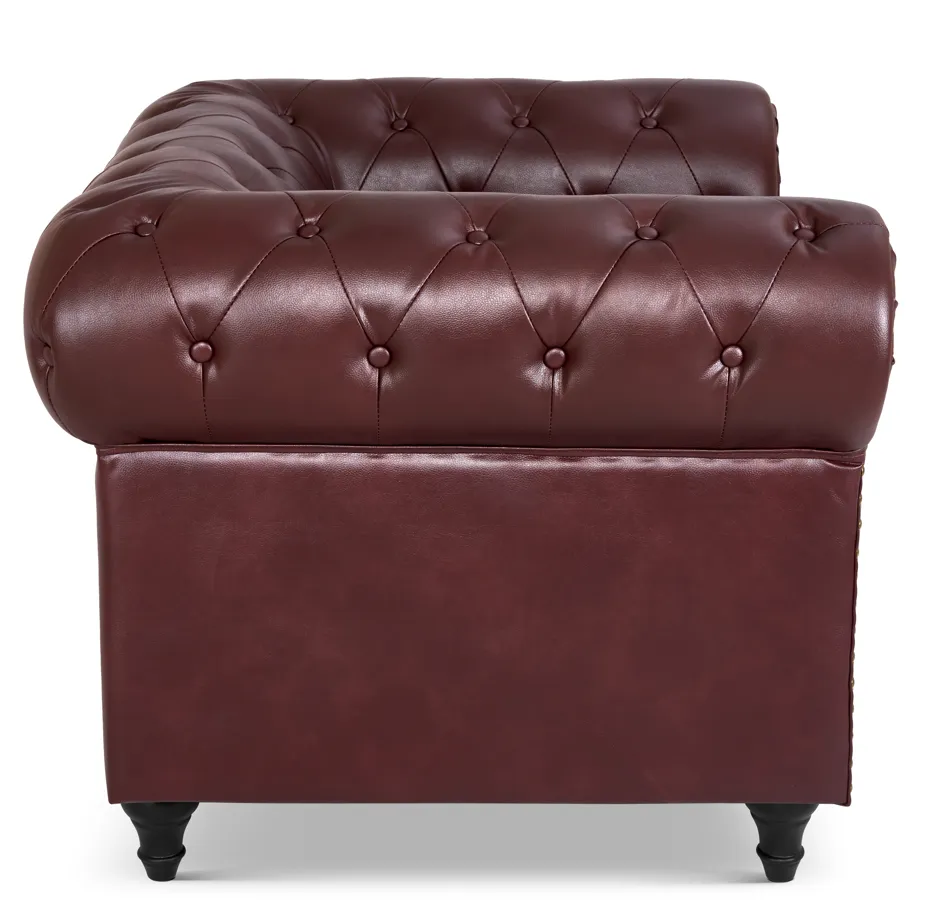 Faux Leather Chesterfield Sofa Suite - Brown