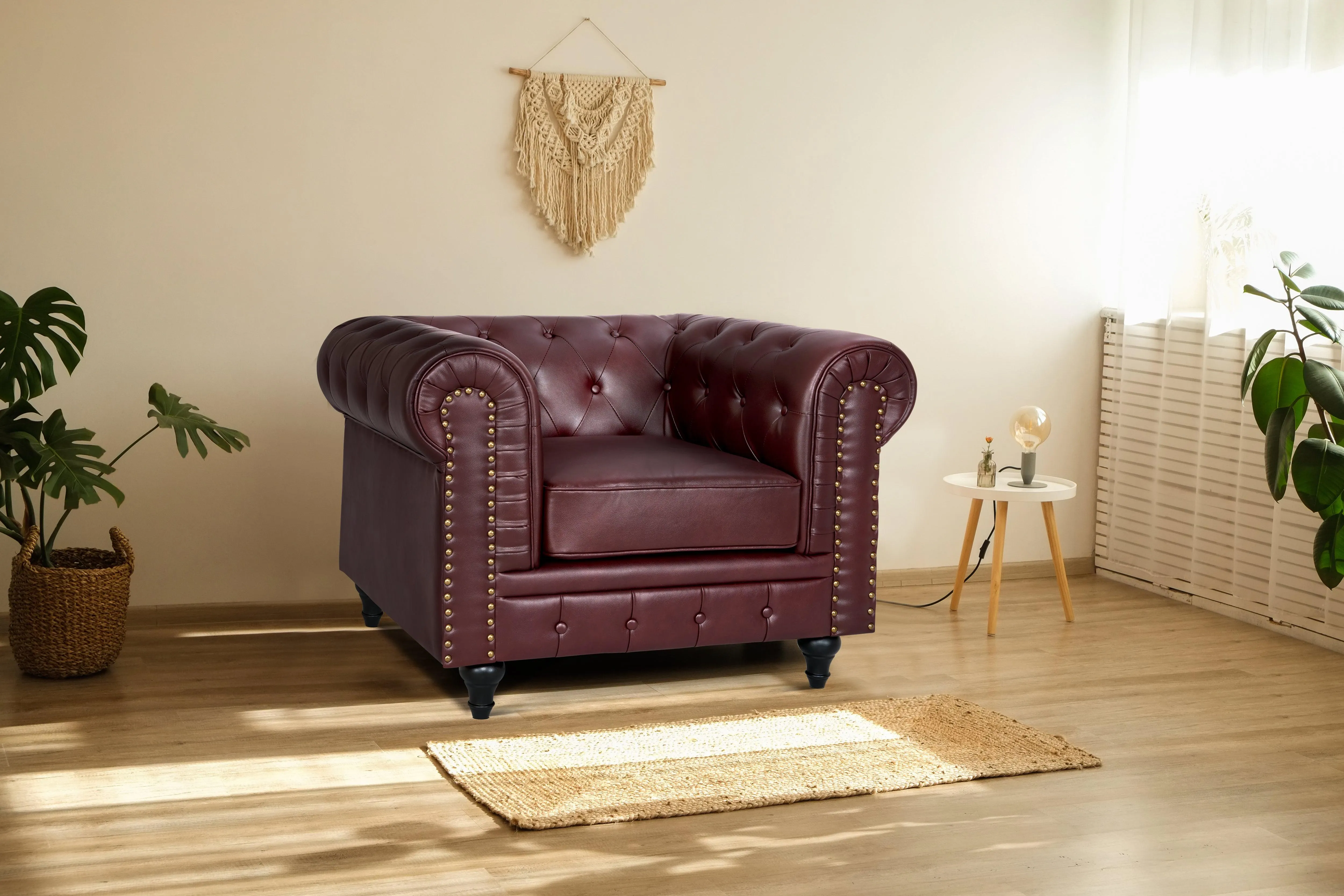 Faux Leather Chesterfield Sofa Suite - Brown