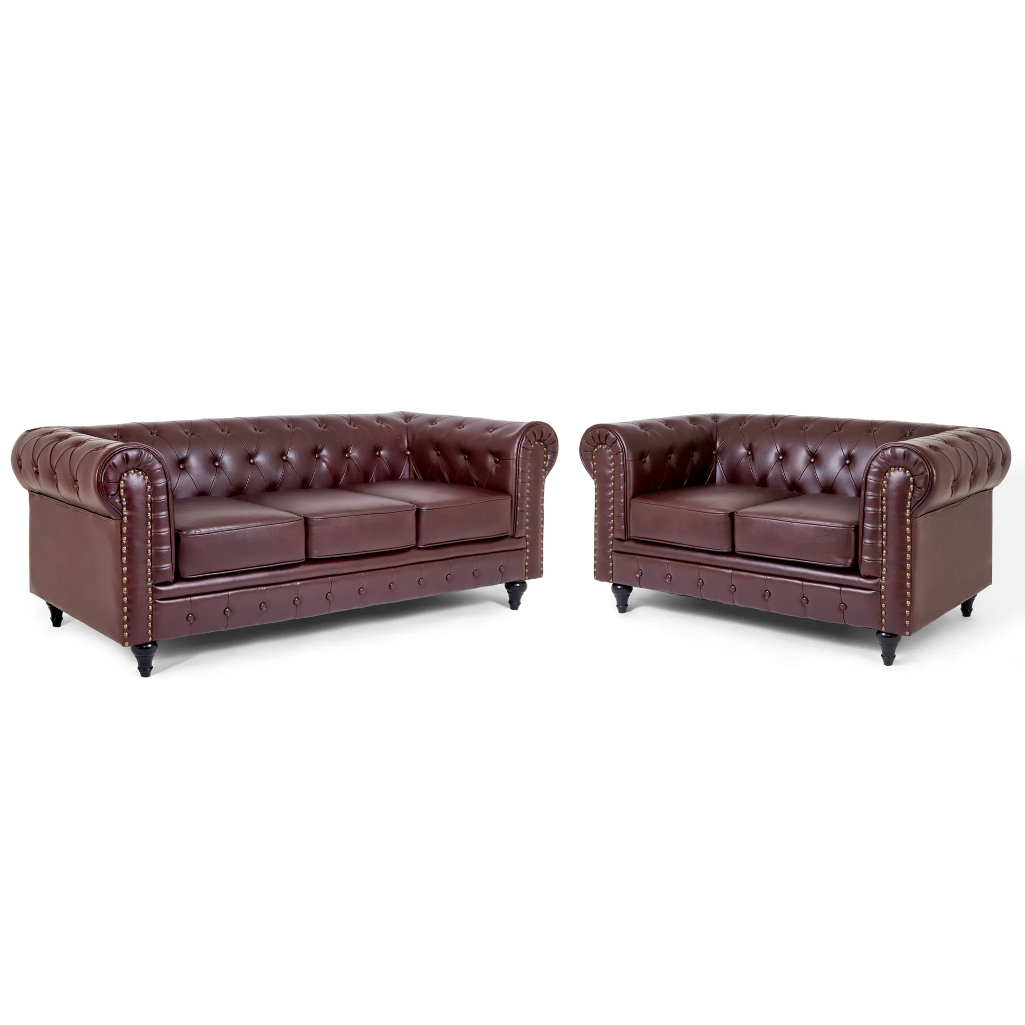 Faux Leather Chesterfield Sofa Suite - Brown