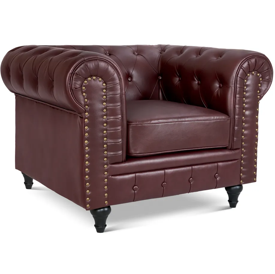 Faux Leather Chesterfield Sofa Suite - Brown