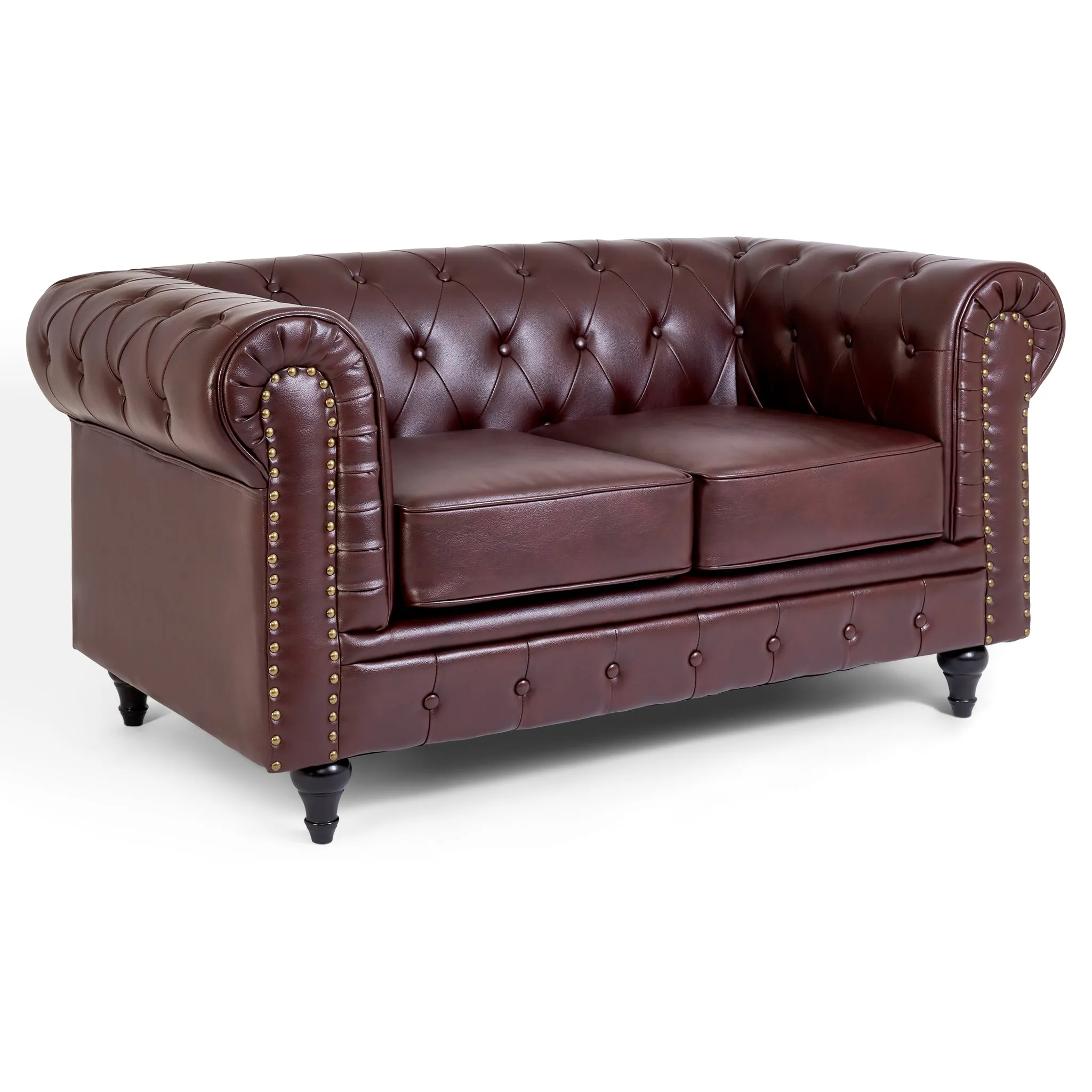 Faux Leather Chesterfield Sofa Suite - Brown