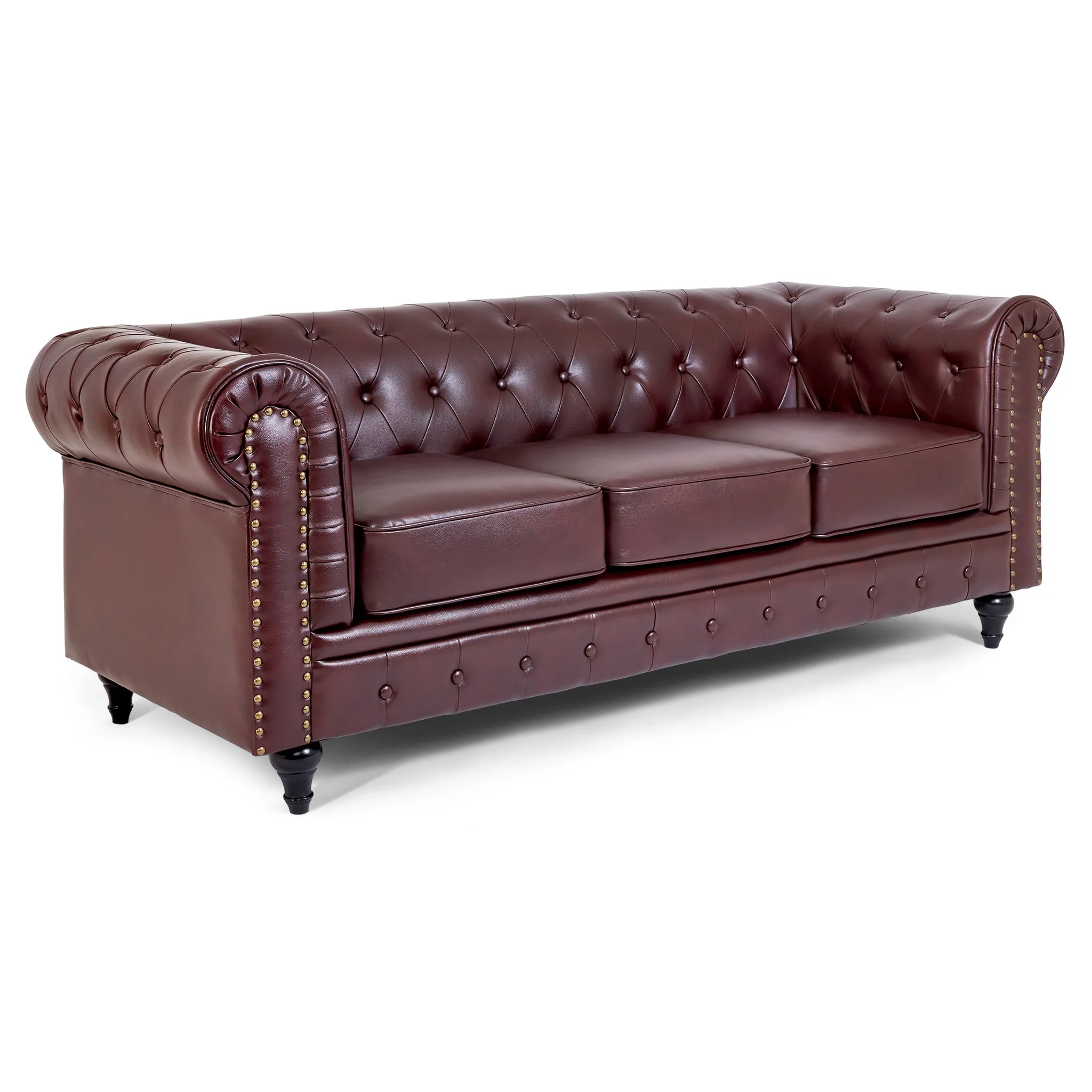 Faux Leather Chesterfield Sofa Suite - Brown