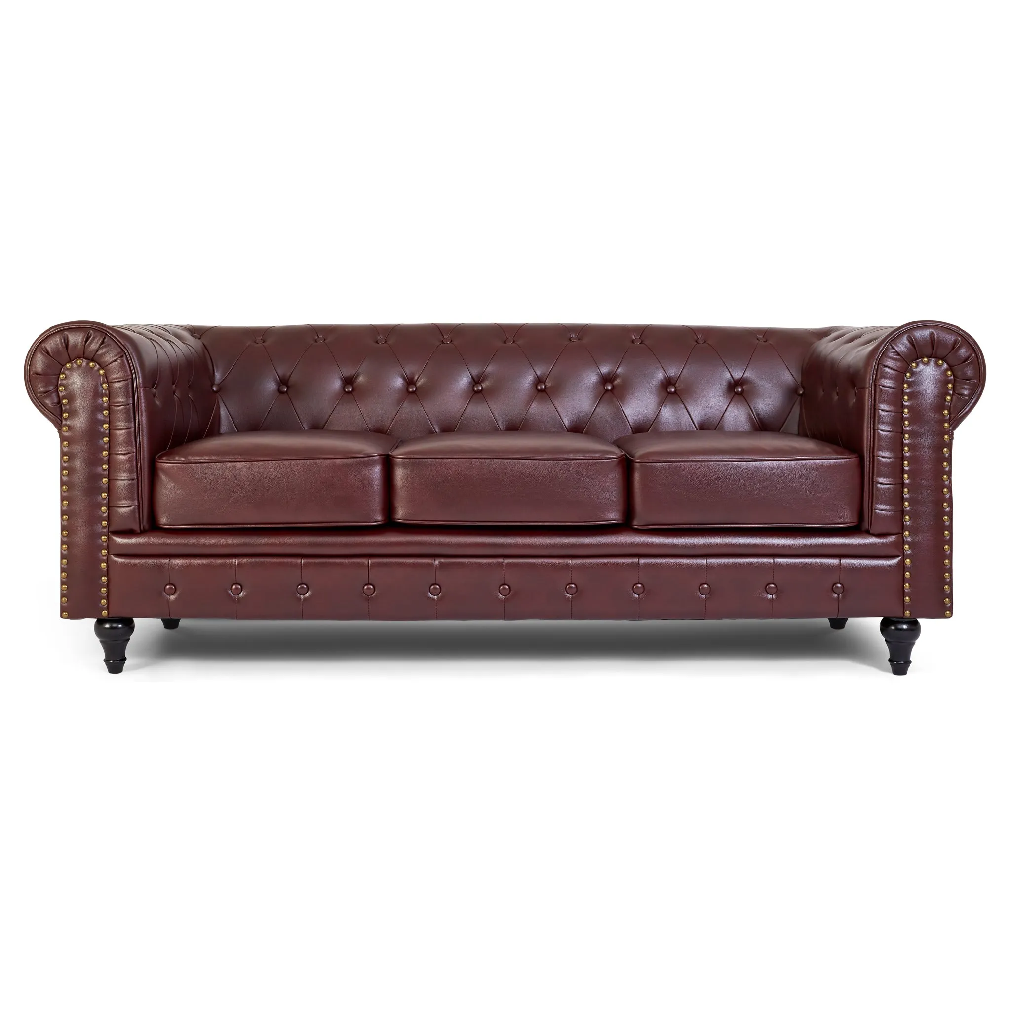 Faux Leather Chesterfield Sofa Suite - Brown