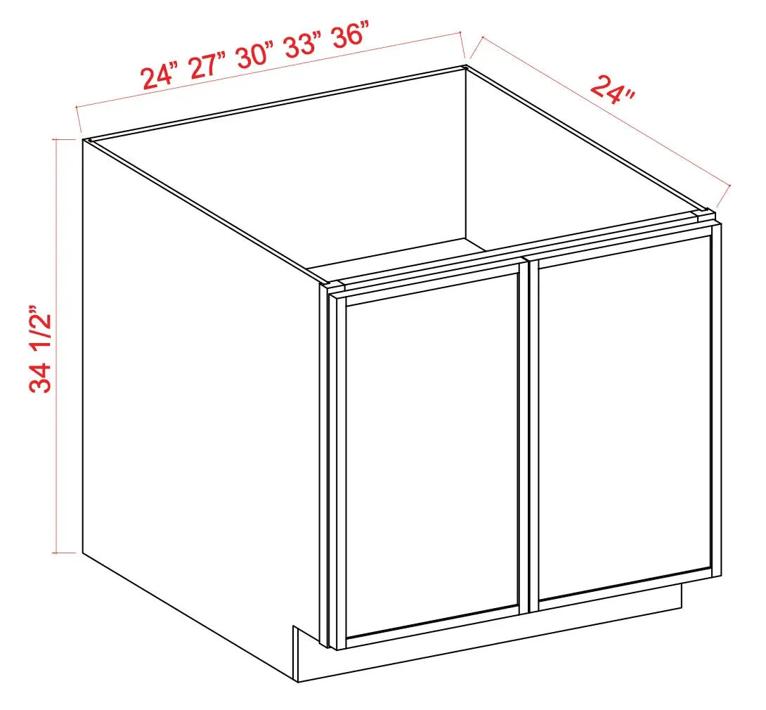 Full Height Base Cabinet 24"-36" - Double Doors - Shaker Slim