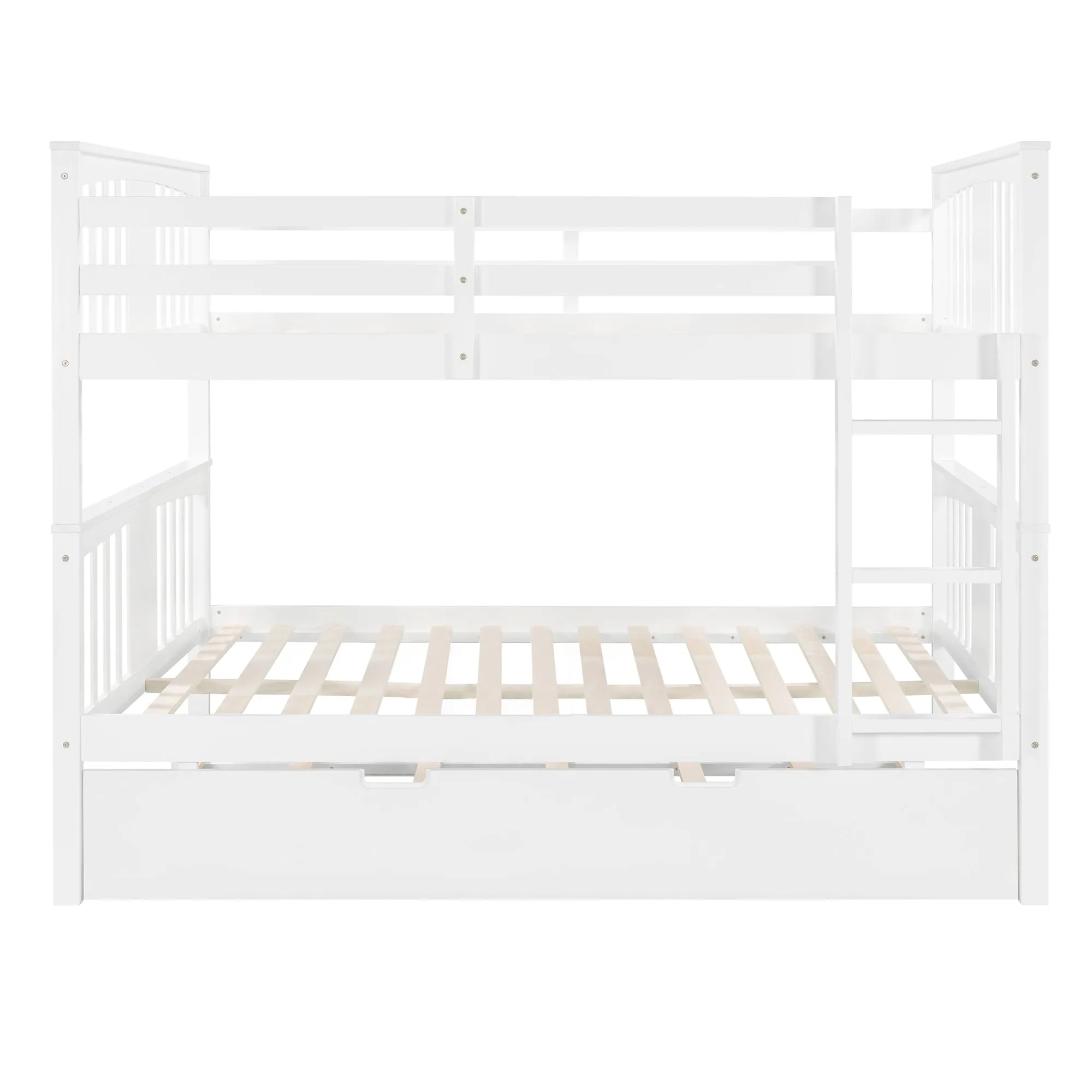 Full over Full Bunk Bed with Twin Size Trundle and Ladder-White