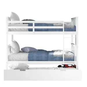 Full over Full Bunk Bed with Twin Size Trundle and Ladder-White