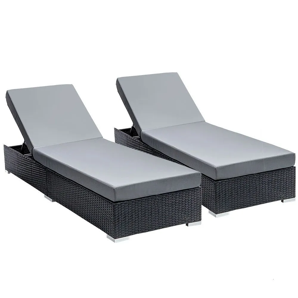 Gardeon Sun Lounge Wicker Lounger Outdoor Furniture Rattan Garden Day Bed Sofa Black Pair