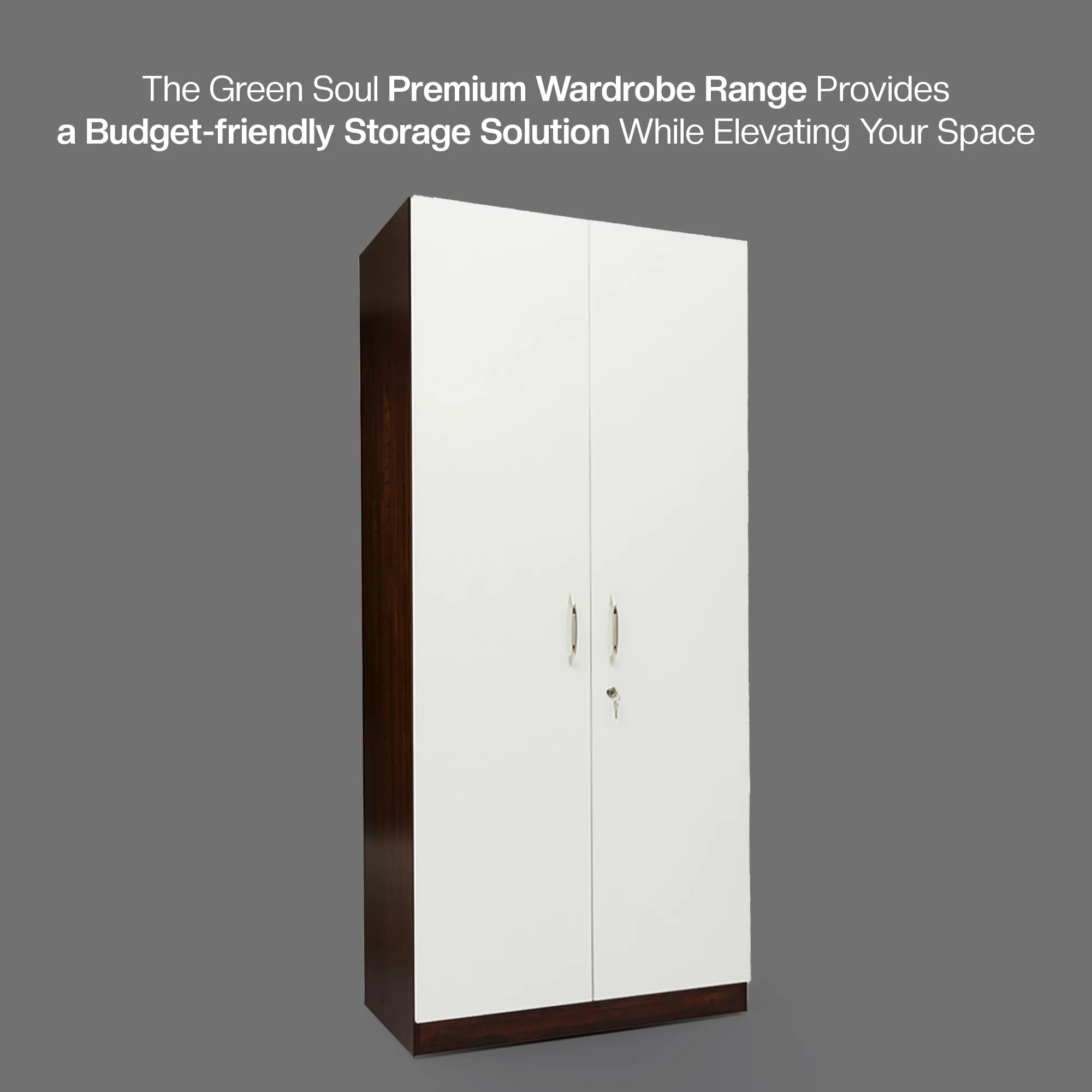 Green Soul® Arthur 2 Door Engineered Wood Wardrobe/Cabinet (Walnut & White Color) | Multiple Shelves to organise Clothes | Storage and Everyday Utility | 1-Year Warranty