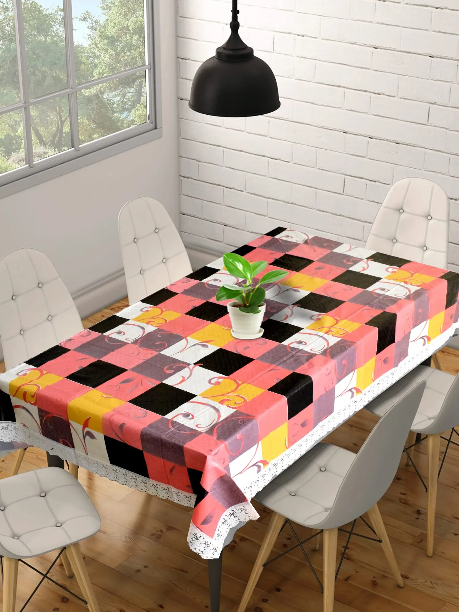 Heart Home 60"x90" Checkered Printed PVC Waterproof, Antislip & Wipe Clean Dinning Table Cover for 6 Seater (Multicolor)-HS43HEARTH25640