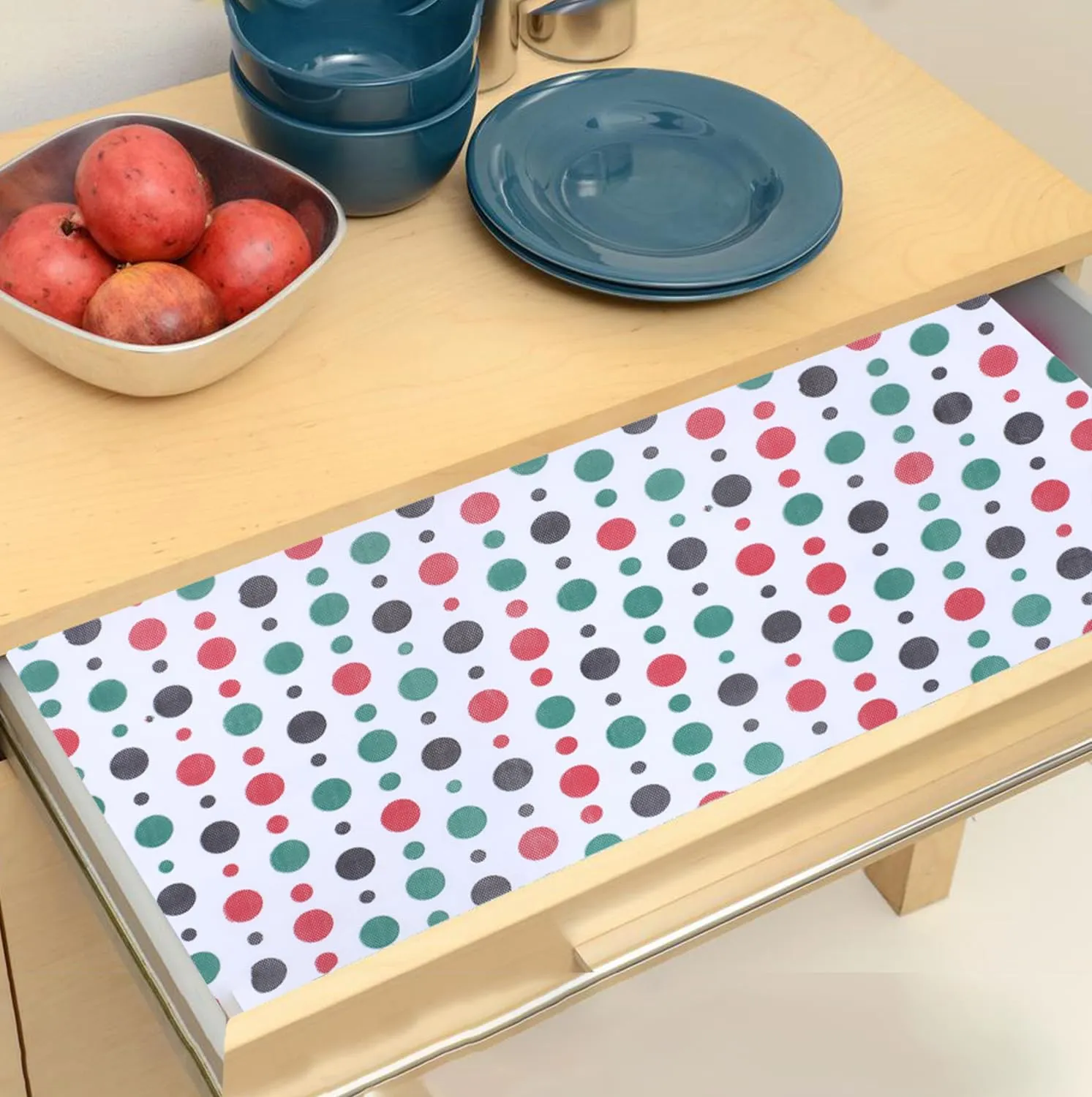 Heart Home Shelf Liner | EVA Kitchen Cabinet Shelf Mat | Anti-Slip Bathroom Mat | Fridge Mat | Table Mat | Multi Dot Print Wardrobe Mat | 5 Meter | White