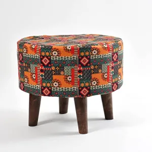 Homeaccex Rajasthani Printed Pouffes Ottoman Stool for Living Room Sitting Furniture Wooden Velvet Puffy Stool Footrest Footstool Pouf for Home Decor (15Inch Height, Multicolor)