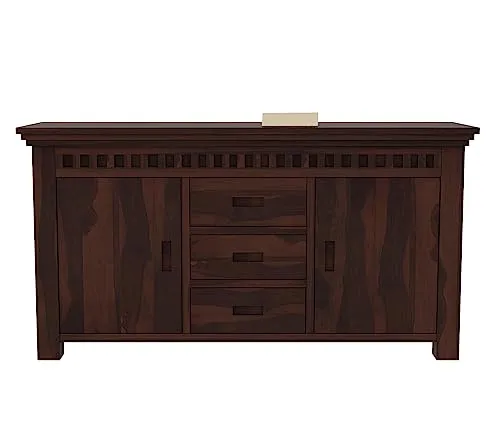 Indoplaza Sheesham Wood Sideboard Storage Cabinet with 3 Drawers and 2 Door for Living Room Hall | Wooden Furniture Storage Cabinet for Kitchen & Dining Room Side Board (Walnut Finish)