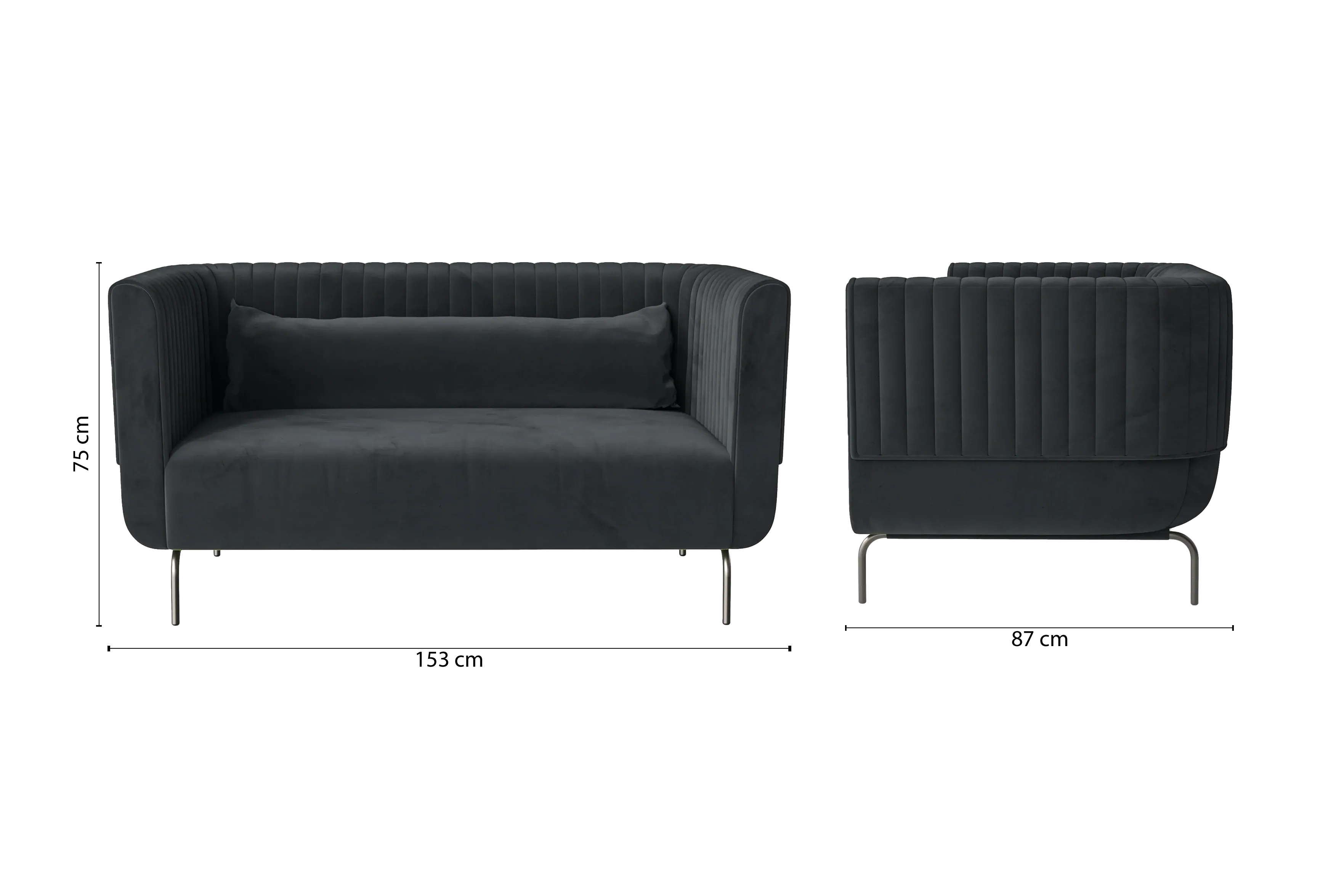 Jackson 2 Seater Sofa Dark Grey Velvet