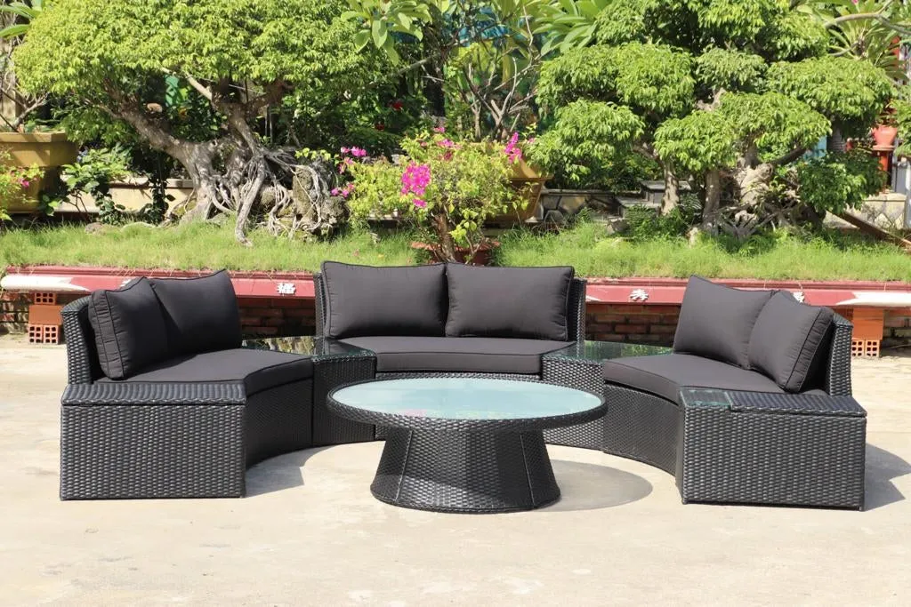 KABUL HALF MOON SOFA SET Aluminium Outdoor Lounge Setting — Black or White