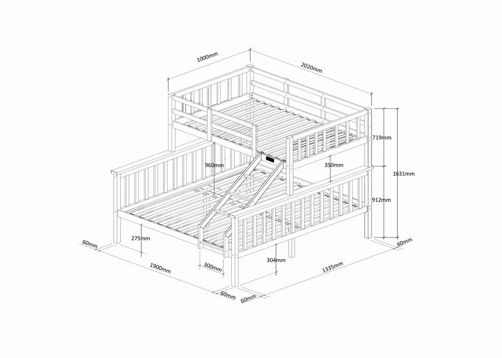 Kelling White Triple Bunk Bed with Mattresses Bundle