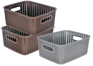 Set of 3 Kuber Industries Large Plastic Multifunctional Trays/Baskets/Organizers Without Lids (Brown & Grey & Brown)