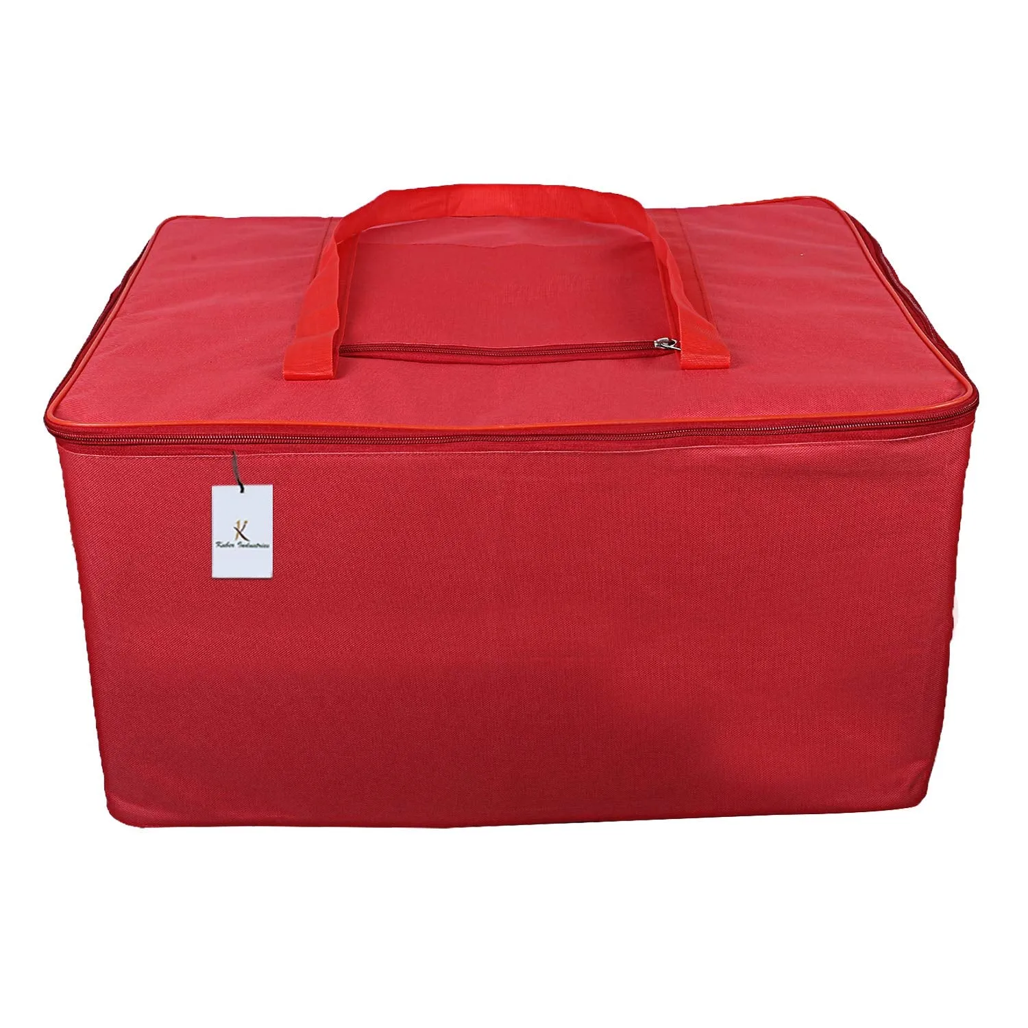 Kuber Industries Rexine Jumbo Underbed Moisture Proof Storage Bag with Zipper Closure and Handle (Red, 48x60x36 Cm)