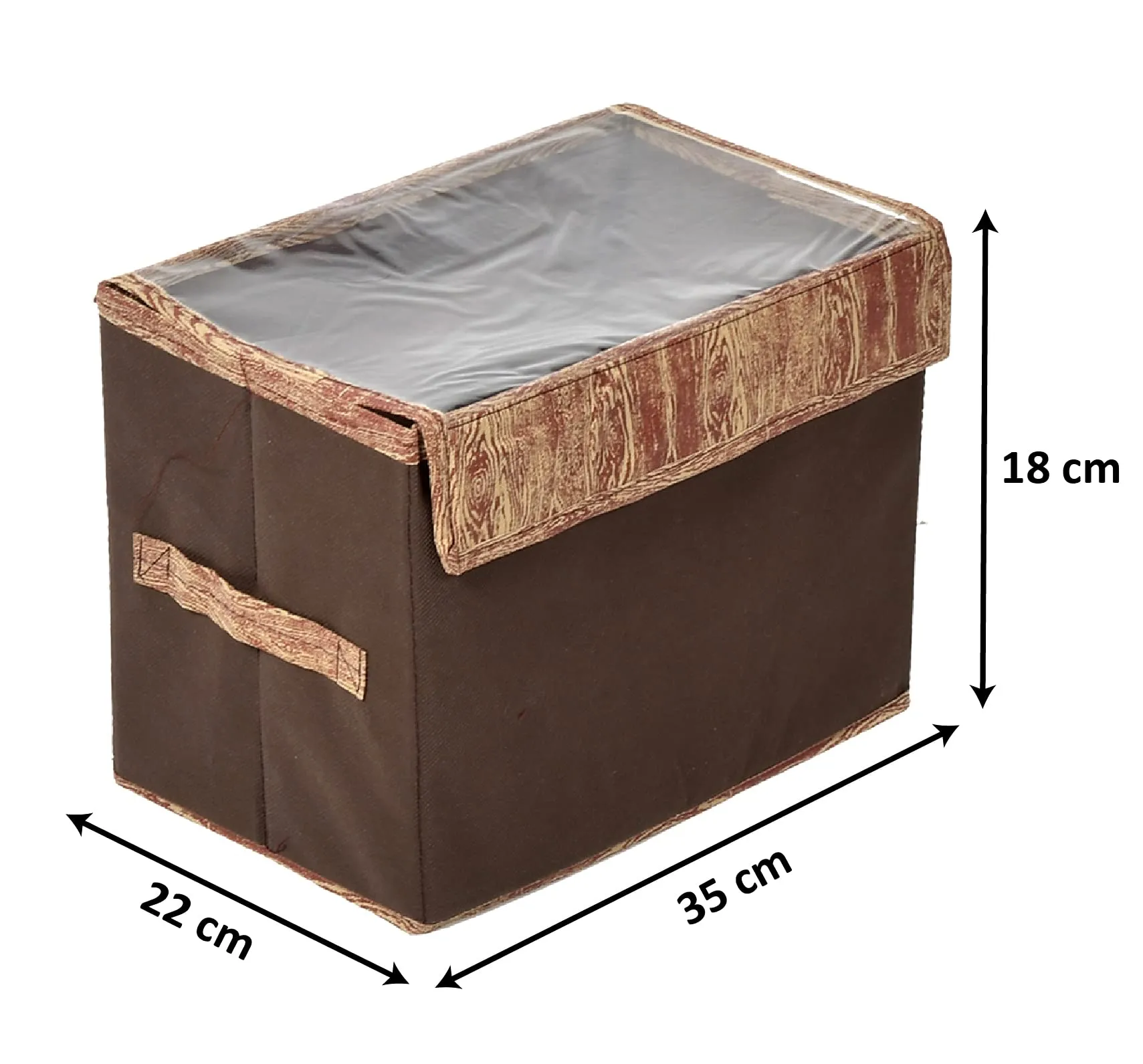 Kuber Industries Wooden Design Multiuses Small Non-Woven Storage Box/Organizer With Tranasparent Lid (Brown) -44KM0429