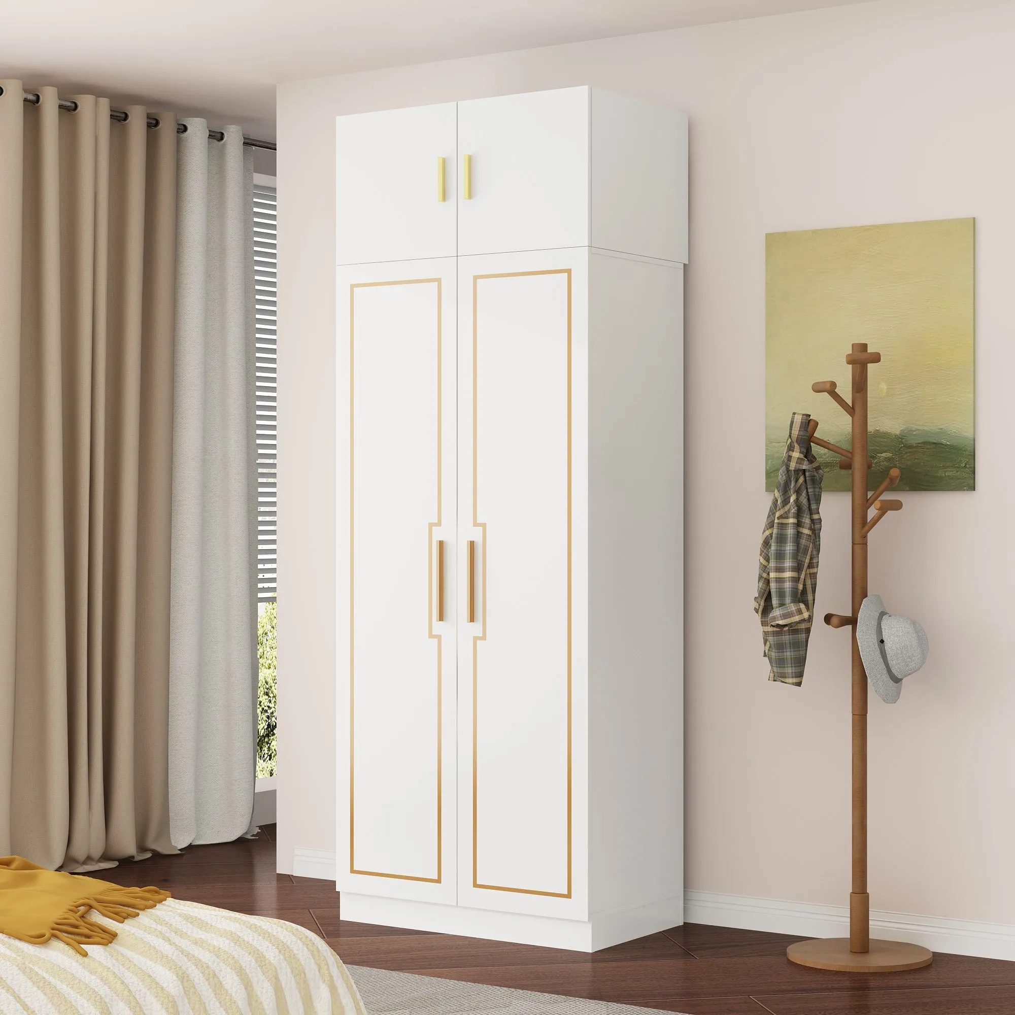 Modern Armoire Wardrobe Bedroom Storage Closet Wooden