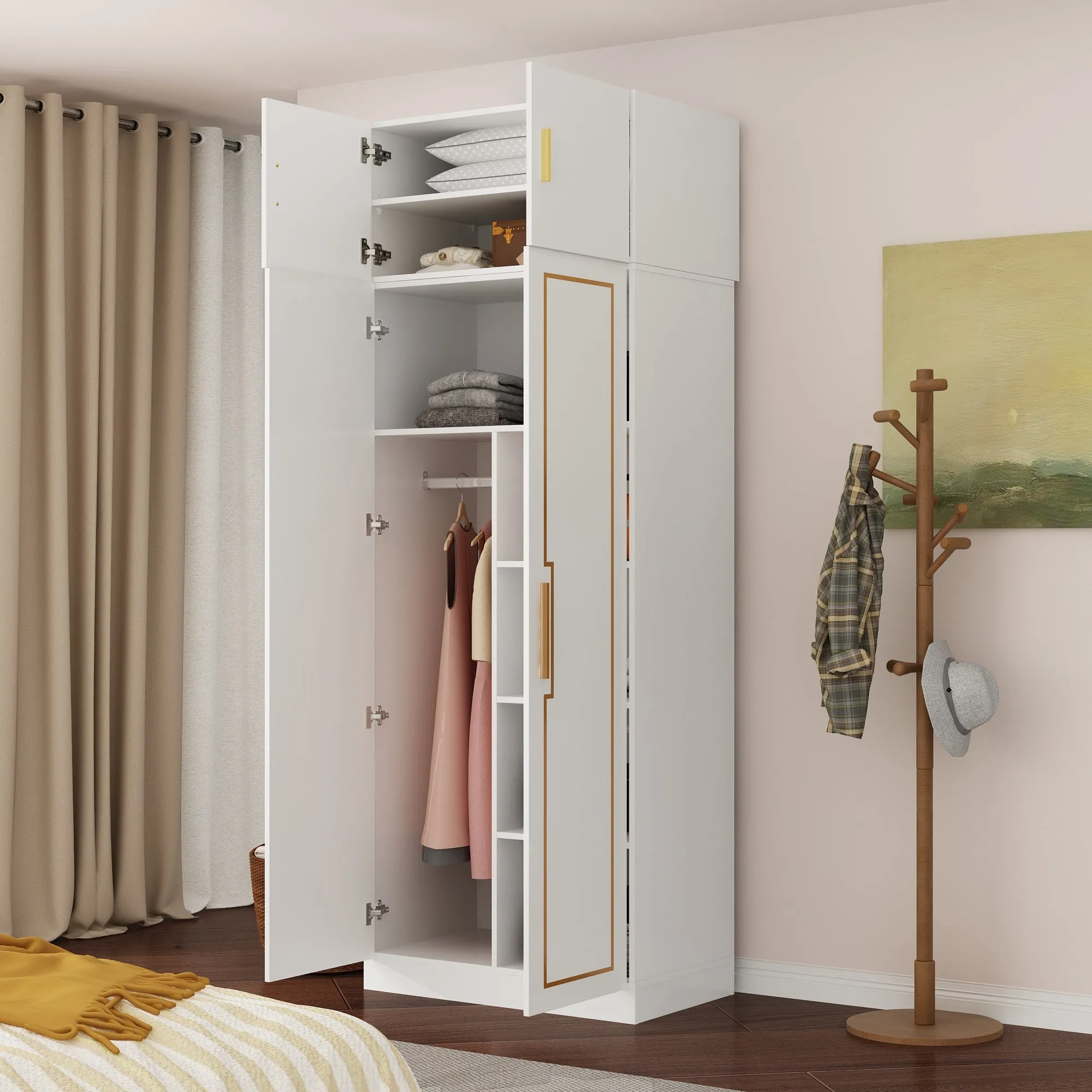 Modern Armoire Wardrobe Bedroom Storage Closet Wooden