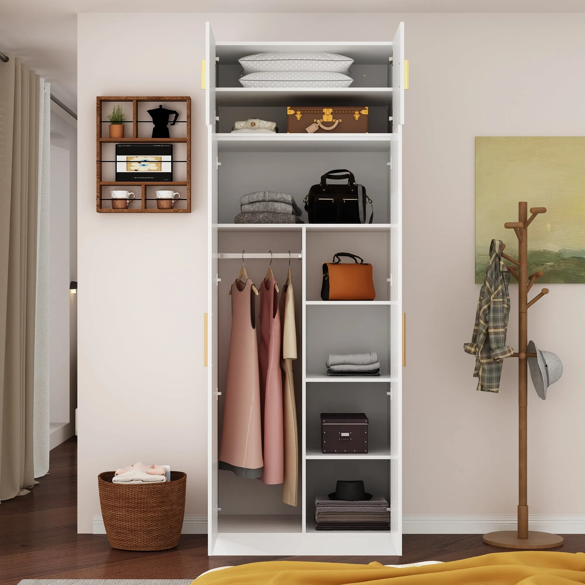 Modern Armoire Wardrobe Bedroom Storage Closet Wooden