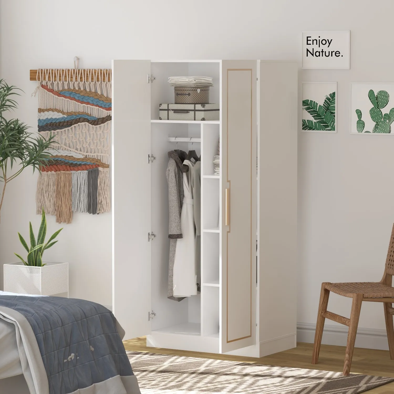 Modern Armoire Wardrobe Bedroom Storage Closet Wooden