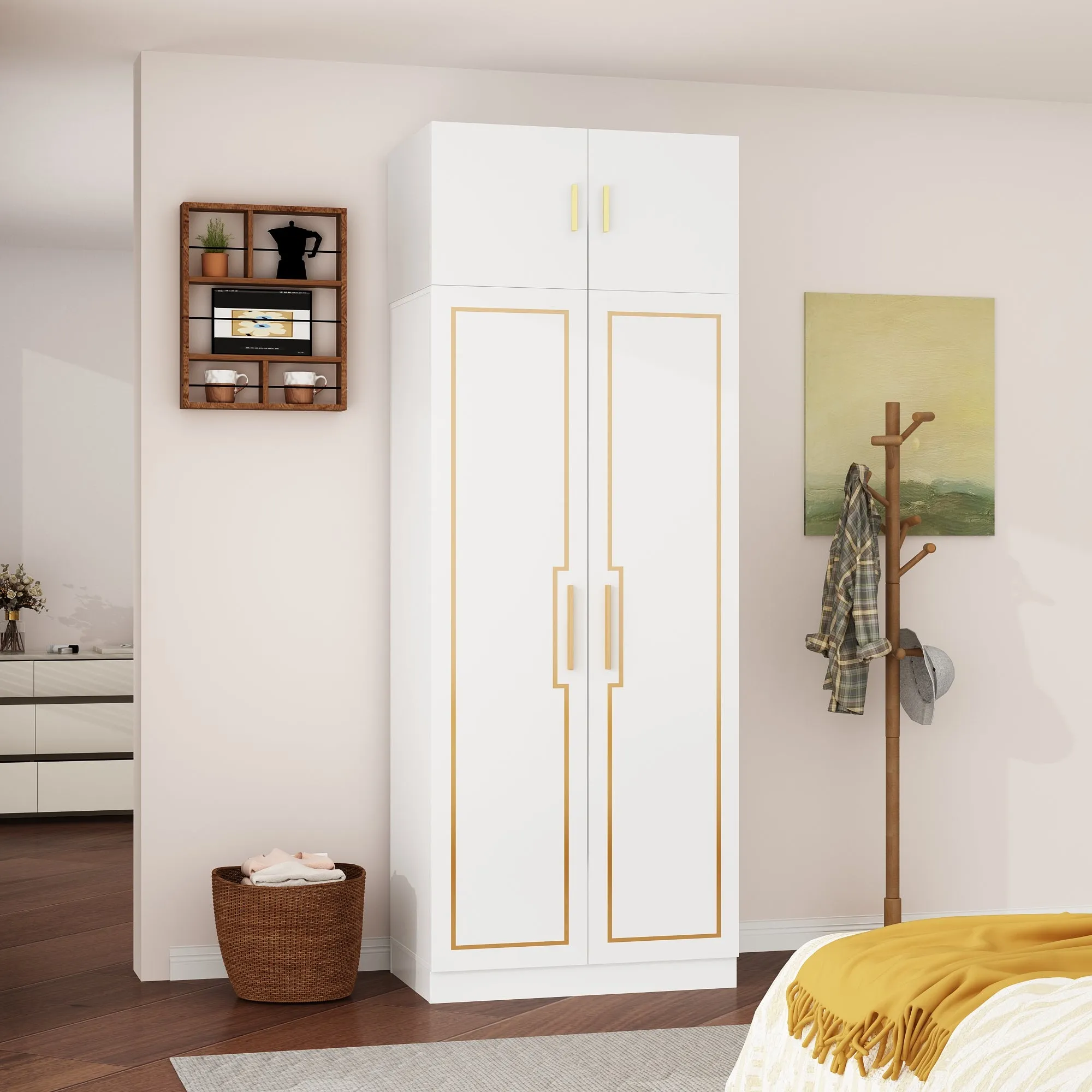 Modern Armoire Wardrobe Bedroom Storage Closet Wooden