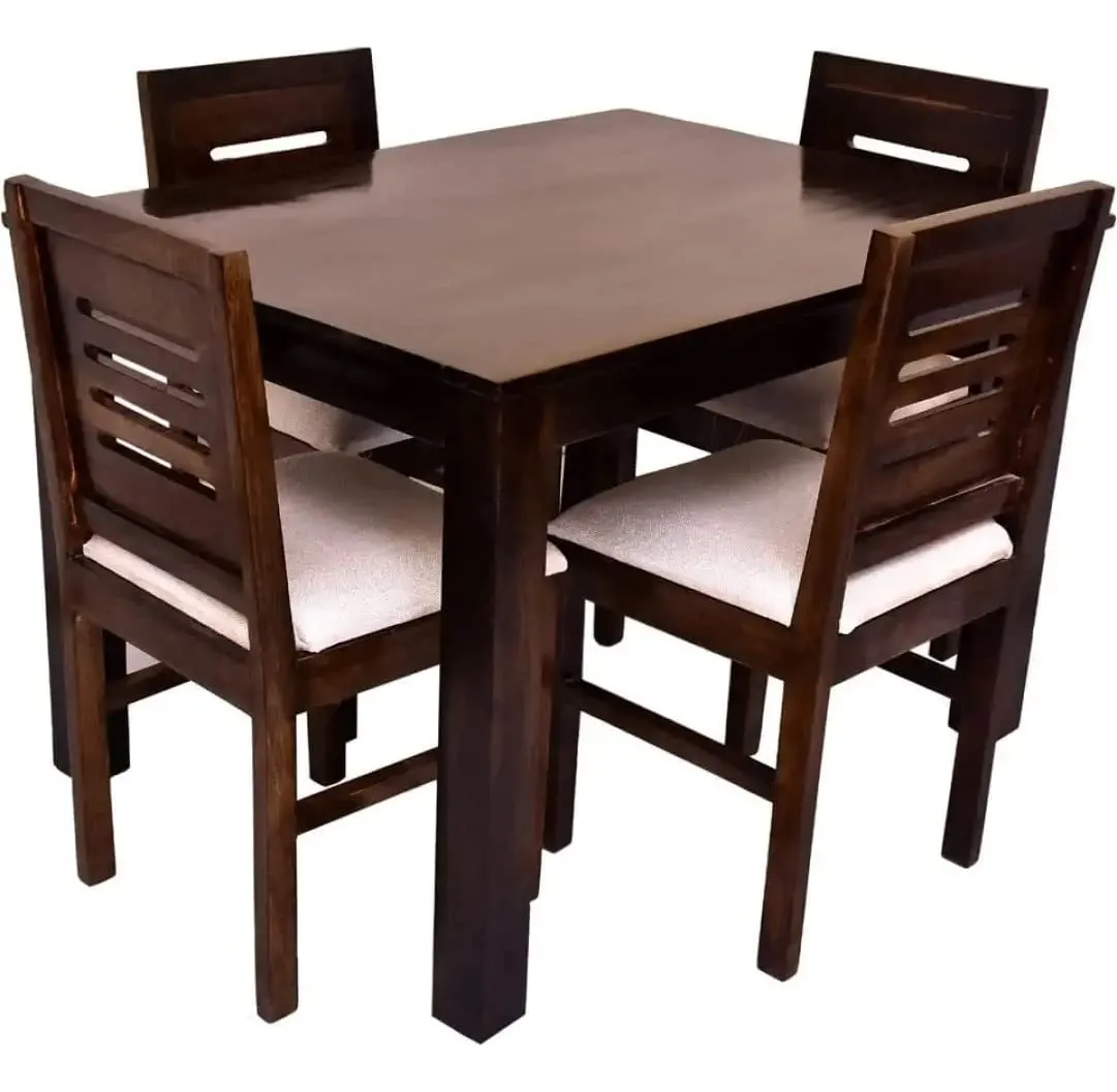 NATHJI ART PALACE Sheesham Wood 4 Seater Dining Table with Chair Four Seater Wooden Dining Room Set Dinner Table || Solid Wood Dining Room Sets for Living Room Home Restaurant - Walnut Finish