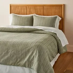 New - 3pc Full/Queen Washed Loop Stripe Duvet Cover Bedding Set Sage Green - Hearth &