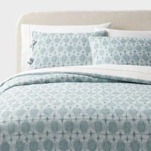 New - Full/Queen Boho Yarn Dye Ikat Duvet Cover and Sham Set Ivory/Teal Blue/Light Teal Blue - Threshold