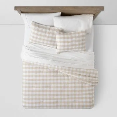 New - Threshold Comforter Set Cotton Gingham Breathable Comfort All-Season