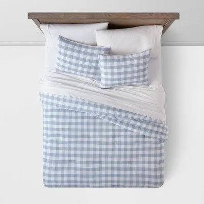 New - Threshold Comforter Set Cotton Gingham Breathable Comfort All-Season