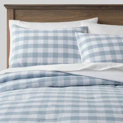 New - Threshold Comforter Set Cotton Gingham Breathable Comfort All-Season