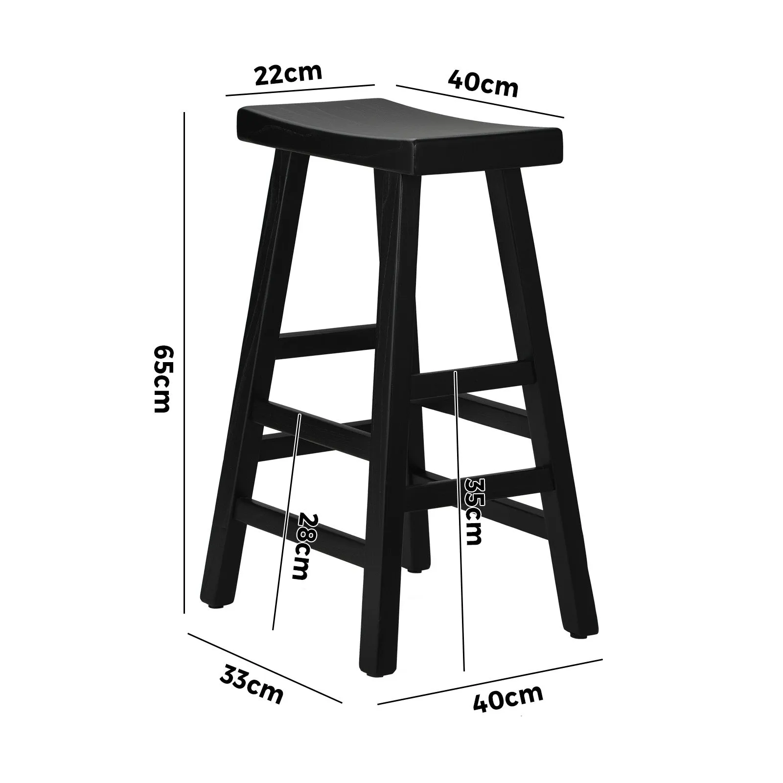 Oikiture 4X Bar Stools Kitchen Stool Wooden Counter Chairs Barstools Black