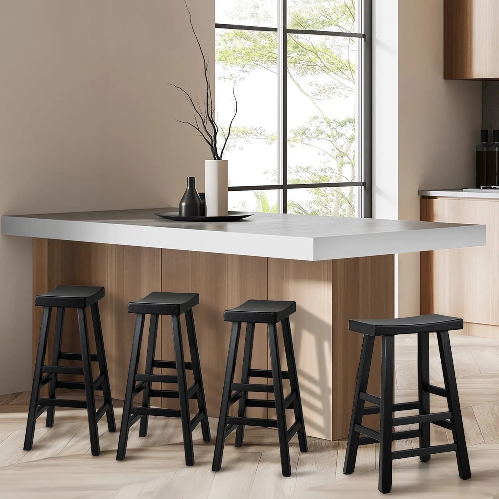 Oikiture 4X Bar Stools Kitchen Stool Wooden Counter Chairs Barstools Black