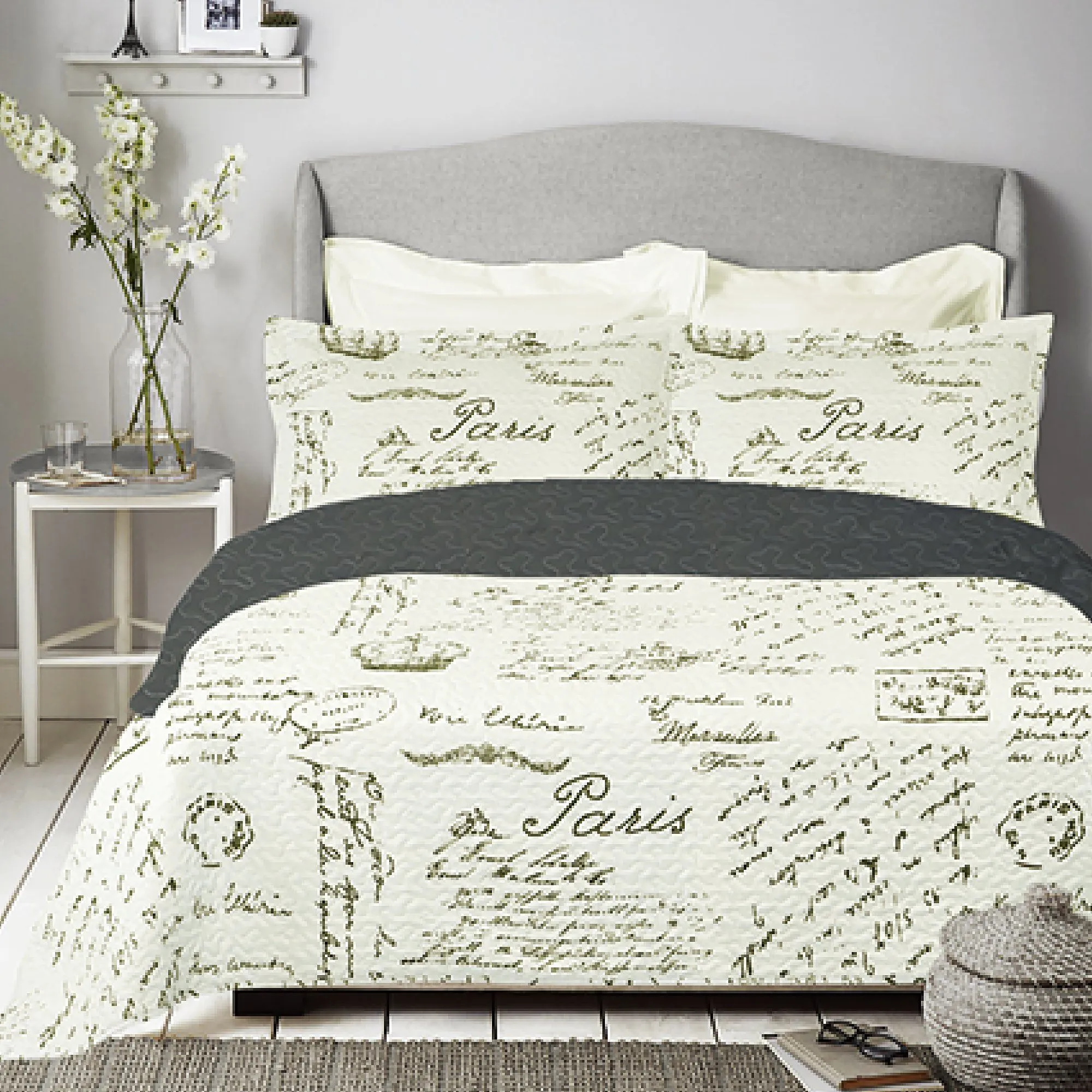 Paris - 3 Piece Ivory Quilt Set