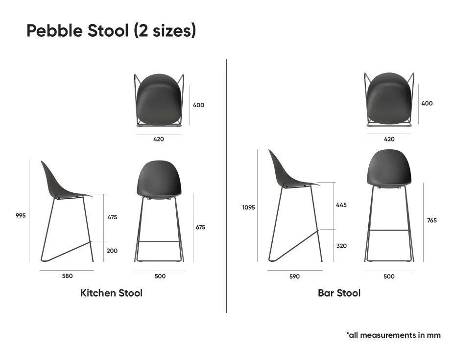 Pebble Fabric Anthracite Upholstered Stool - Bar Stool 75cm Seat Height