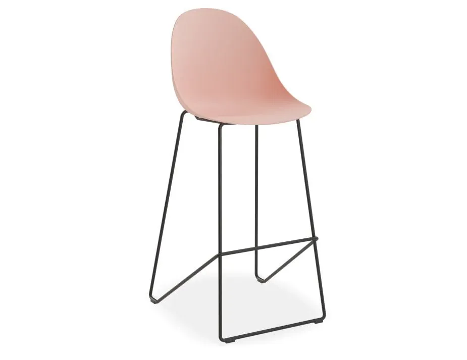 Pebble Soft Pink Stool Shell Seat - Bar Stool 75cm Seat Height - White Frame