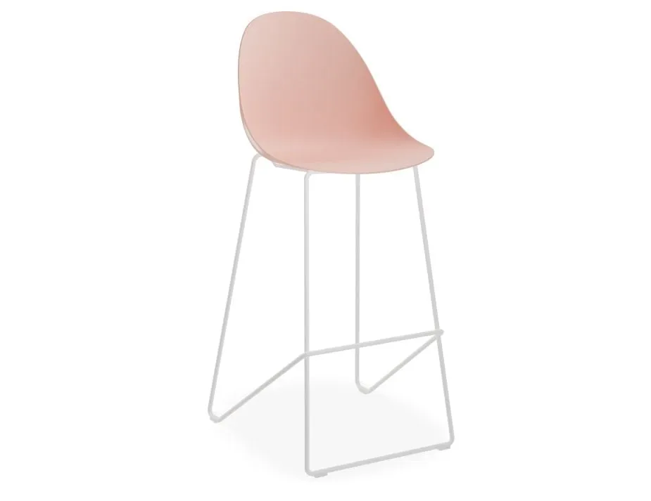 Pebble Soft Pink Stool Shell Seat - Bar Stool 75cm Seat Height - White Frame