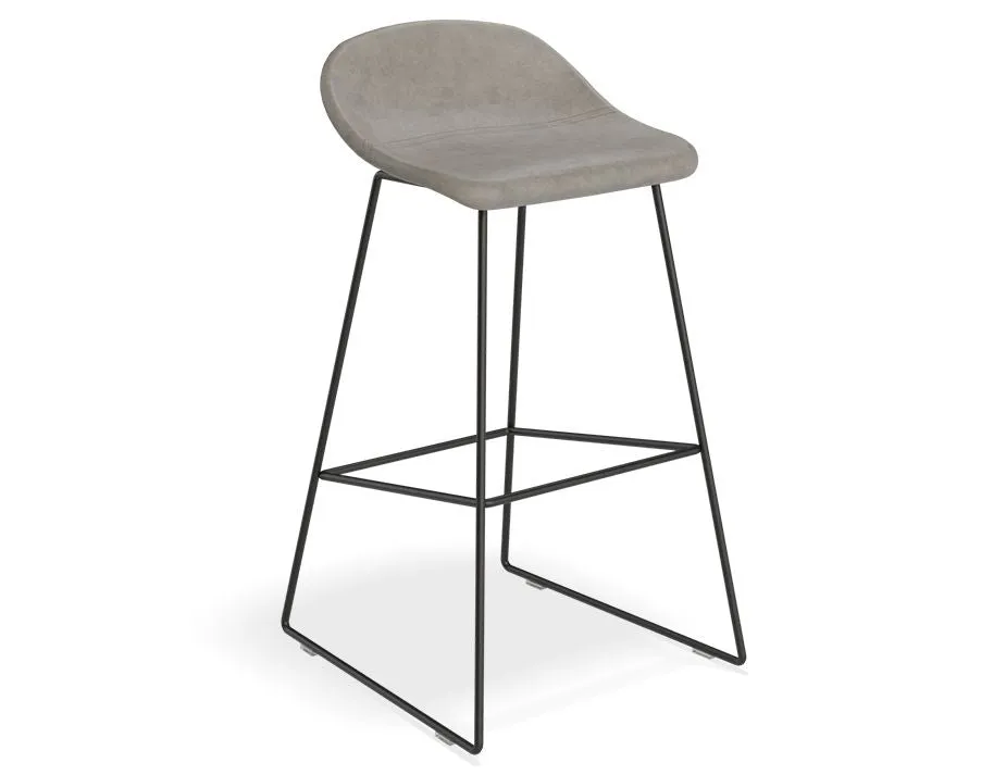 Pop Stool - Black Frame and Upholstered Vintage Grey Seat - 75cm Commercial Bar Height