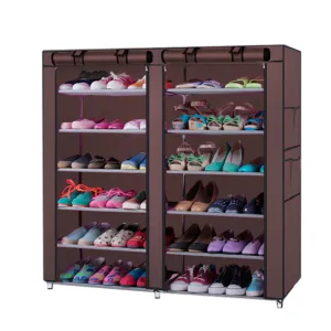 RONSHIN Shoe Cabinet 6-layer Double-row 12-Compartment Shoe Organizer Brown