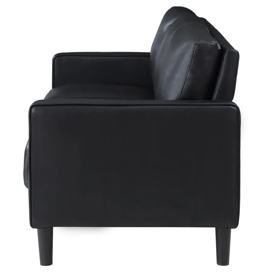 Ruth Upholstered Track Arm Faux Leather Sofa Black