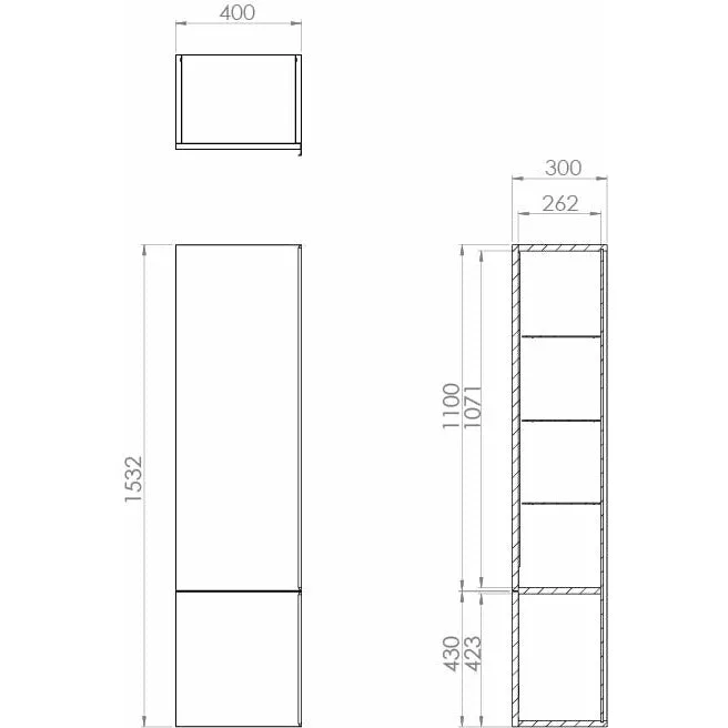 Saneux PRAGUE 153x40x30cm Tall Unit Matte White - Egger graphite interior