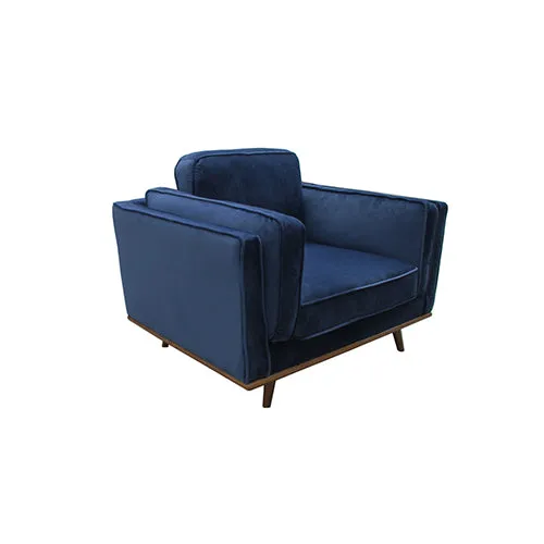 Single Seater Armchair Sofa Modern Lounge Accent Chair in Soft Blue Velvet with Wooden Frame